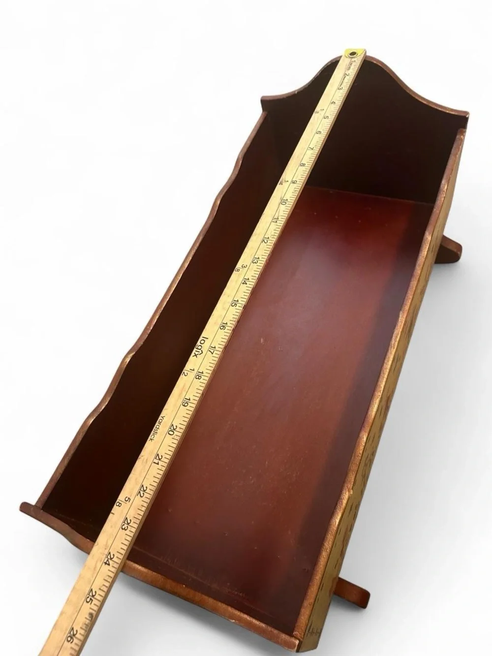 Vintage 90s Country Folk Art Wooden Rocking Doll Cradle Bed